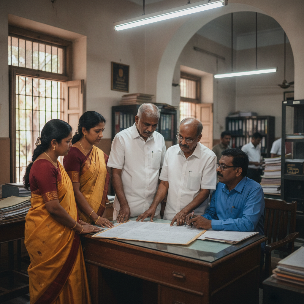 Patta transfer after death in Tamil Nadu - family at revenue office